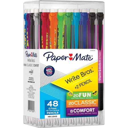 Paper Mate Mechanical Pencils, Write Bros, No. 2, 0.7mm, 48/PK, AST PK PAP2096294
